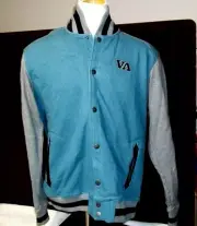 NEW RVCA men sz XL varsity sweatshirt fabric snap front jacket blue gray