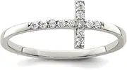 [JewelryWeb] 925 Sterling Silver Polished With CZ Simulated Diamond Sideways Religious Faith Cross Ring Band Style-Ring for Women