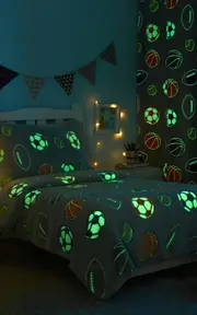 Kids Glow In The Dark Blanket, Curtain, Pillowcase Set Soccer Ball