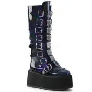 Demonia Damned-318 Gothic Cyber Punk Hologram Knee High Platform Boots