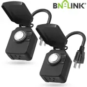 2 Pack BN-LINK 24Hour Mechanical Outdoor Light Timer with 3-Prong Timer Outlet