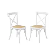 Oikiture 2PCS Crossback Dining Chair Wood Ratan Black White