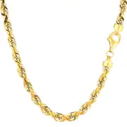14k Yellow Solid Gold Diamond Cut Rope Chain Necklace, 5.0mm