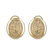 Vintage Woman & The Geese Thick Vintage Solid Gold Diamond Earrings 14K