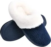 [Temi] Women's Soft Warm Memory Foam Slippers,Faux Fur Lined Fluffy Slip On House Shoes with Indoor Outdoor Anti-Skid Rubber Sole