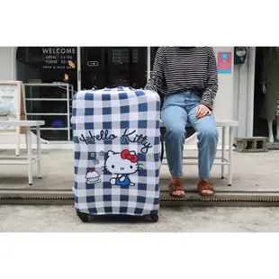LOQI行李箱外套【Hello Kitty 藍白格紋 - L號】行李箱保護套防塵保護套、防刮、高彈力
