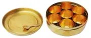Brass Handcrafted Masala Box With Set of 7 Containers and 7.6 inch Spoon, 150 ml