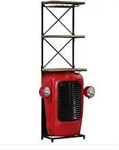 Home Bar Vintage Tractor Wine Cabinet, Mango Wood, 2 Shelves, 9 Bottle Holders, 183cm Height, Red