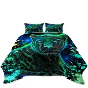 Artwork Neon Blue Green Panther Coverlet