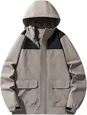 [Generic] Men Spring Autumn Black Windbreak Waterproof Coat Camping Hooded Windbreak Outerwear