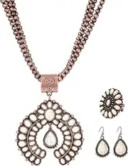 [TOPACC] Western Jewelry Set for Women Cowgirl Turquoise Necklace with Earrings Bohemian Cuff Ring Navajo Pearl Choker
