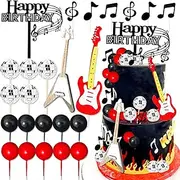 Chris.W 24Pcs Disco Theme Cake Topper, Guitar Cake Toppers, Disco Ball Rock and Roll Cake Picks Decoration for Rockstar Musician Bass Guitar Retro Themed Party Supplies