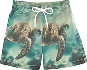 [RPLIFE] Swimming Trunks for Kids, Anti-Chafe Swim Trunks Boys 2 T, Vintage Ocean Sea Turtle
