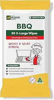 Great Aussie Wipes BBQ 30 Pack - Large Size Textured Sustainable Wet Wipes - Compostable and Plastic-Free Cleaning Wipes