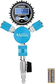 Uharbour Air Manifold with 200 Psi Digital Pressure Gauge, Air Hose Splitter with 1/4" NPT Quick Connector and 1/4" NPT Brass Valve, DIY 4 Tire Inflation System