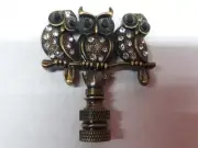 Detailed 3 HOOT OWLS LAMP FINIAL / old antique shade or lampshade, rustic cabin