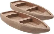 Angoily 2pcs Wooden Canoe Model Miniature Boat Ornament, Nautical Theme Tabletop Decoration, Micro Landscape Accessory for Home Decor, Light Brown