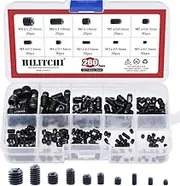 Hilitchi 260pcs M3/4/5/6/8 Allen Head Socket Hex Grub Screw Set Assortment Kit with Plastic Box 12.9 Class Black Alloy Steel