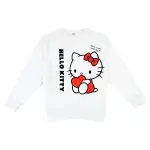 小禮堂 HELLO KITTY 休閒棉質圓領長袖上衣 大學T 衛衣 T-SHIRT T恤 (白 直LOGO) 4550337-359884