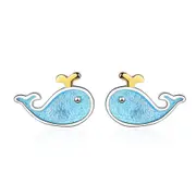 3PCS Silver plating Simple Blue Little Whale Stud Earrings Cute Marine Animals for Women Ear Accessories
