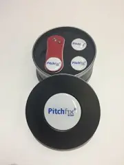 Pitchfix Divot Tool Round Tin with 3 markers, RED