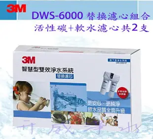 【全省免運費】3M智慧型雙效淨水系統 DWS6000/DWS-6000 替換濾芯組合(活性碳+軟水濾心共2支)