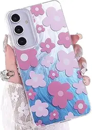 [CASBST] Case for Samsung Galaxy A35 5G, Cute Floral Color Design Pattern for Women Girls Protective Shockproof Slim Feather Yarn Style Phone Cover for Samsung A35 (Sunny Flowers/Blue)