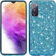 Phone Case for Samsung Galaxy S20 FE Case Glitter Sparkle Gold, Samsung S20 FE 5g Case Silicone Anti-Fingerprint Glamorous Bling Shiny Cover Thin (Blue)