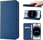 LANJLM Wallet Case for iPhone 14 Pro Phone Cases Premium Leather PU Flip Cover Magnetic Shockproof Closure Book Design with Kickstand Feature & Card Slots iPhone 14 Pro(6.1") Case - Blue