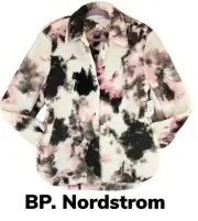 BP. Nordstrom Ivory Brown Tie Dye Teddy Bear Snap Front Shirt Jacket Sz M