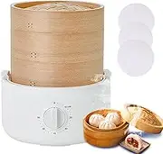 Electric Food Steamer, 3-Tier Vegetable Bamboo Steamer with Stackable Steam Baskets & Cage Mat, 800W Fast Heating, 60 Minute Timer & Auto Shut-Off, for Healthy Cooking