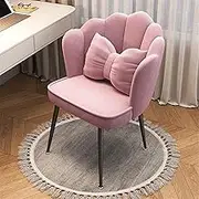 Velvet Office Chair, Makeup Girls Stool with Backrest, Dressing Stool with Soft Cushioned Pad for, Comfy Mid-Century Petal Chair, for Women, Girls, Bedroom(Pink,Black Legs)