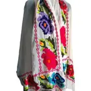 Clever Carriage Summer Floral Embroidered Silk Scarf , Ivory Multi 662542