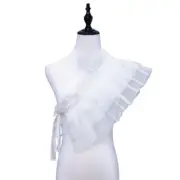 Women Ruffled Mesh Faux Collar Cape with Ribbon Anime Vintage Shrug Shawl Wrap
