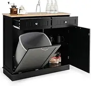 Costway Kitchen Tilt Out Trash Cabinet, 38L Can Cabinet w/Countertop & 2 Drawers, Freestanding Pet Proof Recycling Hidden Garbage Holder w/Storage,Black,(COSTBK54756KC)