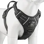 AirTag Dog Harness, Integrated Dog Vest with 100% Waterproof Air Tag Holder, No-Pull No-Choke Reflective Dog Vest Harness with Apple Air Tag Case for Small Medium Large Dogs (Black, XL)