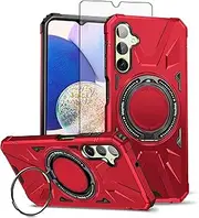 [Asuwish] Phone Case for Samsung Galaxy A14/M14 5G with Screen Protector Slim Magnetic Rugged Stand Heavy Duty Hybrid Protective Tempered Glass Cell Cover A 14 4G 14A 14M G5 Women Men Red