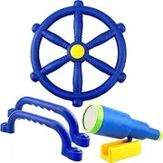 4 Pcs Kids Playground Accessories Outdoor Playset Plastic Swingset Steering Wheel Telescope Safety Handles Toy for Garden Backyard Playhouse Treehouse (Blue Set 1)