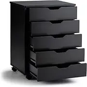 Costway 5-Drawer Chest of Drawers, Mobile File Cabinet, Lateral Filing Cabinet Drawers With Casters, Mobile Side Storage Cabinet Chest Home Office (Black)