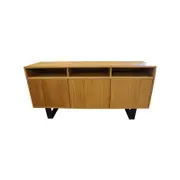 Petunia Buffet Table 160cm 3 Door 3 Niche Elm Timber Wood Metal Leg - Natural