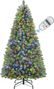 6ft Prelit Premium Artificial Hinged Christmas Tree with Remote Control,Timer, a