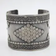Vintage Ethnic Hand Etched Cuff Bracelet in Sterling Silver | Adjustable Size