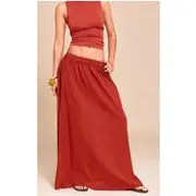Rust Cotton Cheesecloth Elasticated Waist Maxi Skirt, Rust