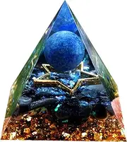 Handmade Lapis Lazuli Sphere Orgonite Pyramid with Obsidian Gemstone for Positive Reiki Chakra Energy Crystal Healing Orgone Pyramide Protection Gift