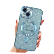 Phone Case for iPhone 15 Magnetic Glitter Clear Case, iPhone 15 6.1 Inch Blue