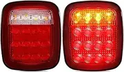 Rear Tail Lamp For Jeep For Wrangler YJ TJ CJ LED Tail Lights Smoked Shell Tail Light Rear Brake Reverse Light Turn Signals Automotive Replacement Tail Lamps(Red with Turn)