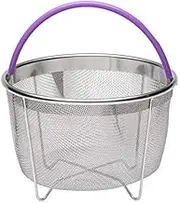 717 Industries Steamer Basket, Stainless Steel Mesh Strainer Compatible with Instant Pot and Other Pressure Cookers, Fits 6 & 8 Quart Pots (Grey Silicone Handle)