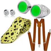[Zaky] J.Kaisen Nanami Glasses Anime Cosplay Costume Accessories Kento‌‌ Tie Adjustable Suspenders for Women Men 4 Pcs, Yellow, 1