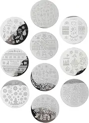 Healeved 10 Sheets Christmas Manicure Tools Nail Stamping Polish Nail Stand Christmas Stamping Template DIY Manicure Art Stencils Silver Stainless Steel