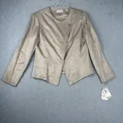 Adrianna Papell Blazer Womens 14 Beige Sequin Glamorous Silk Button Up NWT $188